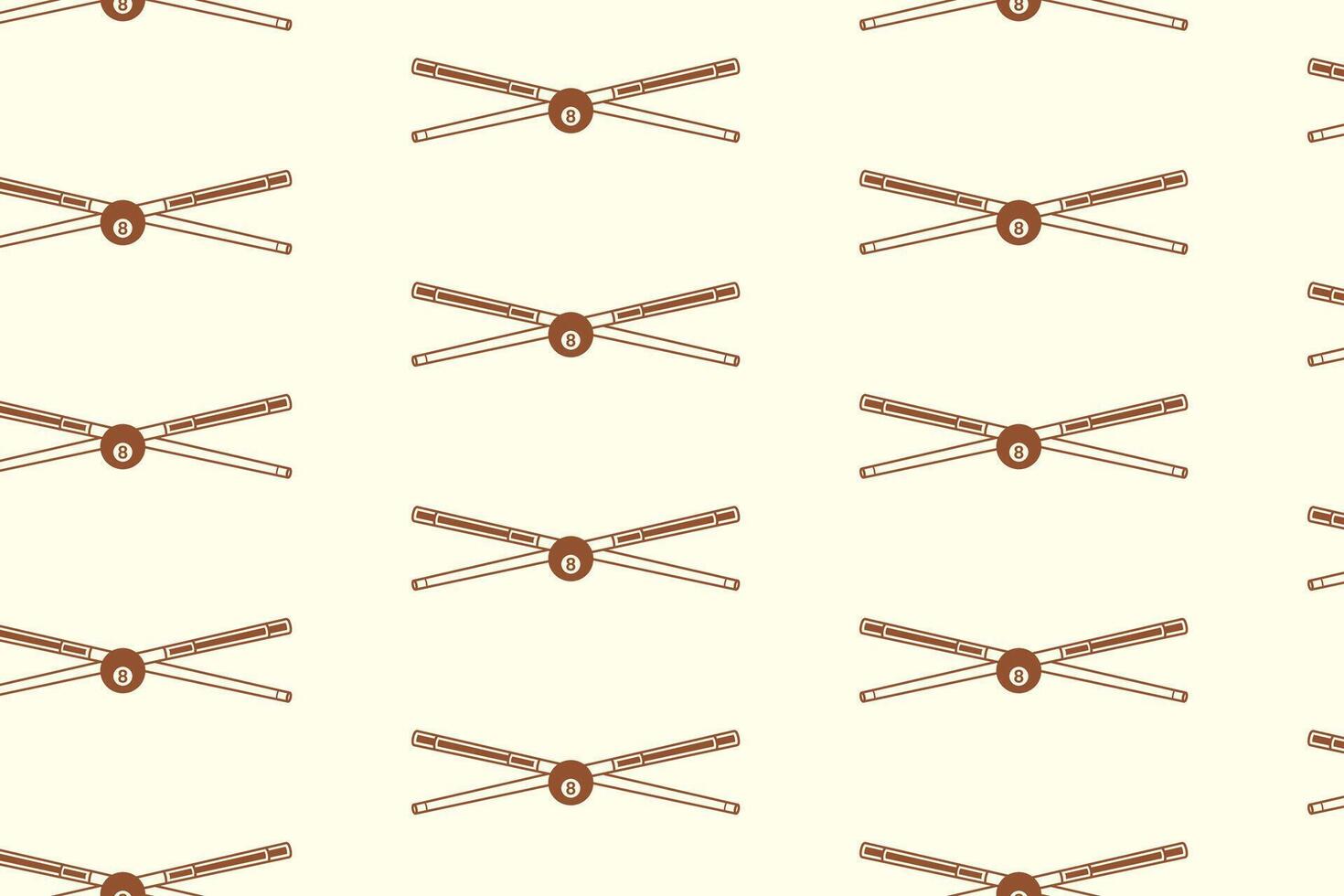 8 ball and stick billiard crossed silhouette seamless pattern on white background. ball and stick pool snooker crossed illustration pattern background for billiard decoration and merchandise vector