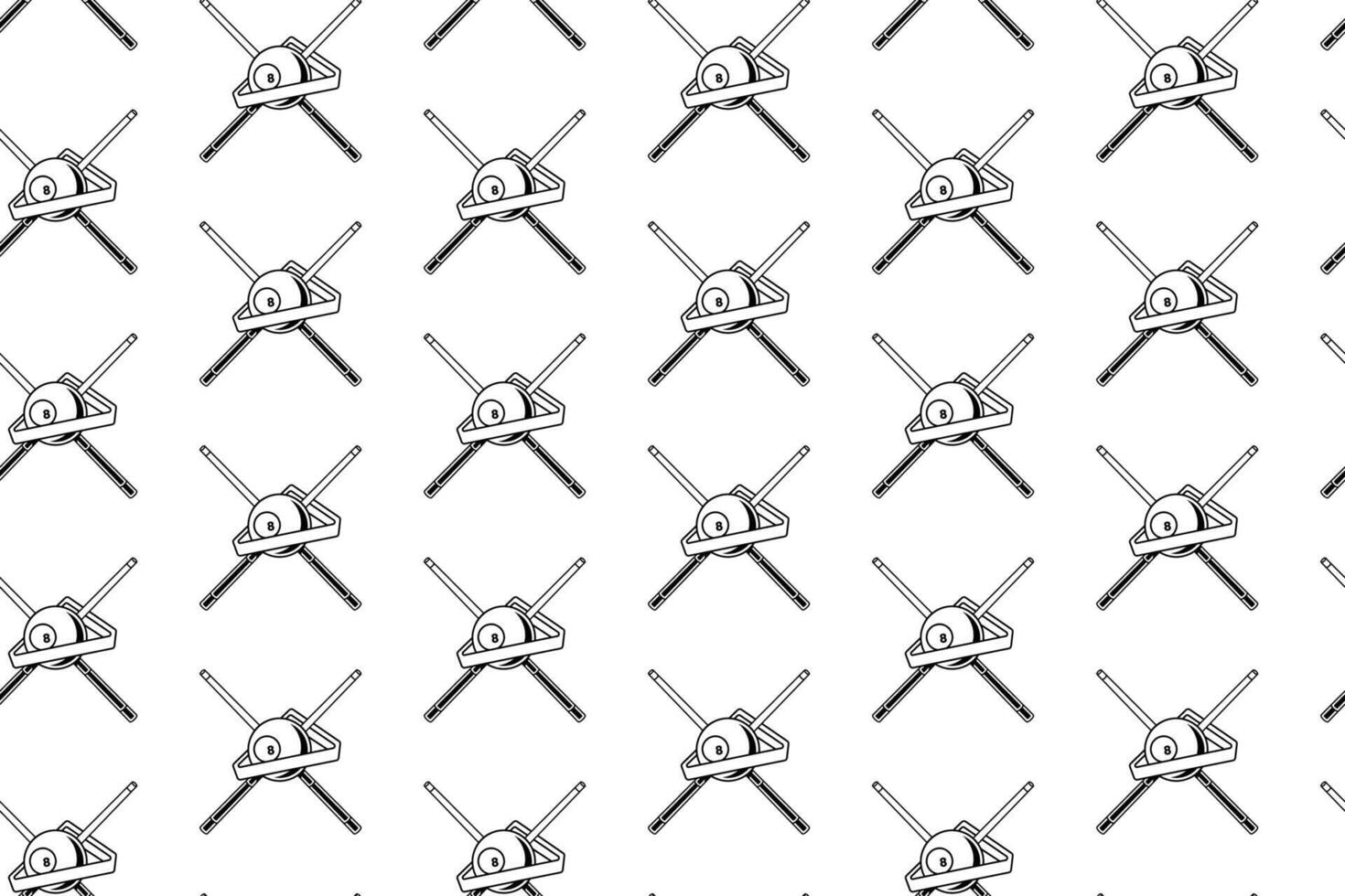 8 ball, triangle rack, stick billiard outline seamless pattern on white background. black ball, triangle rack, stick pool illustration pattern background for billiard decoration and merchandise vector