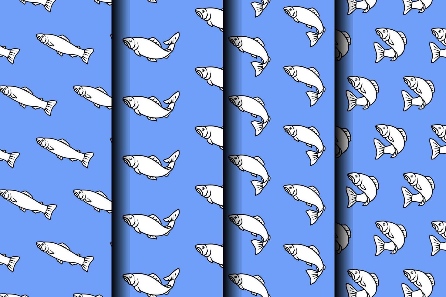 sea trout fish with various poses outline seamless pattern on blue background set. trout fish minnows illustration pattern background collection for fish shop, fishing sport, restaurant seafood vector