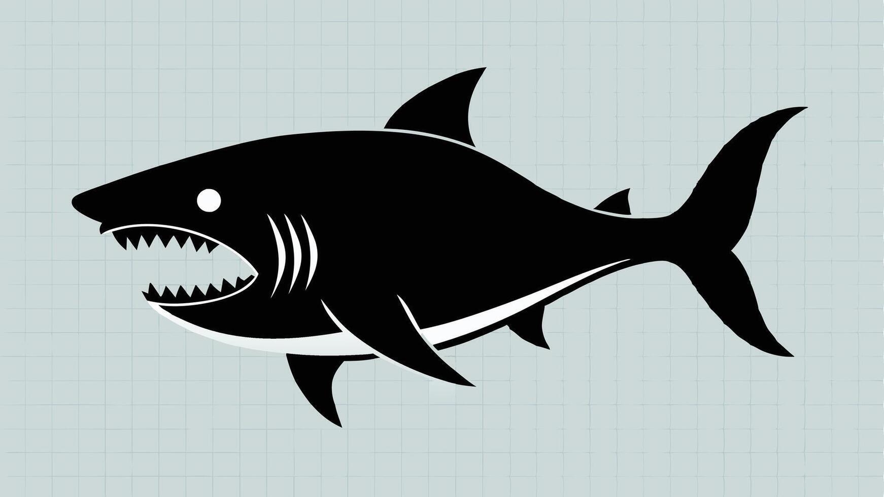 a black and white illustration of a shark with open mouth vector