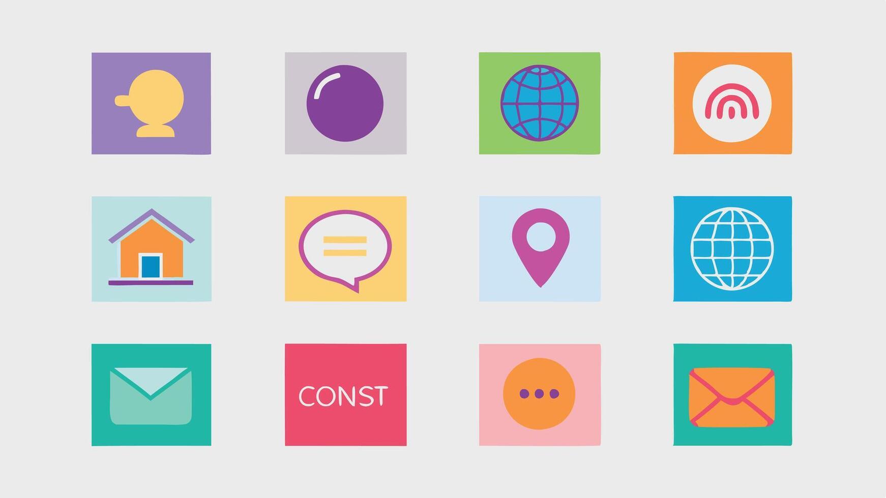 a set of colorful icons that include a phone, email, and contact vector