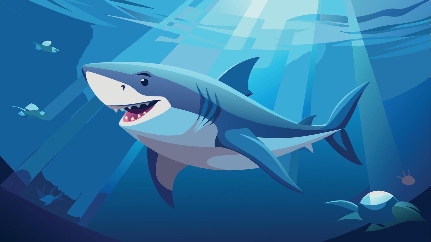 shark swimming in the ocean with a sunbeam vector