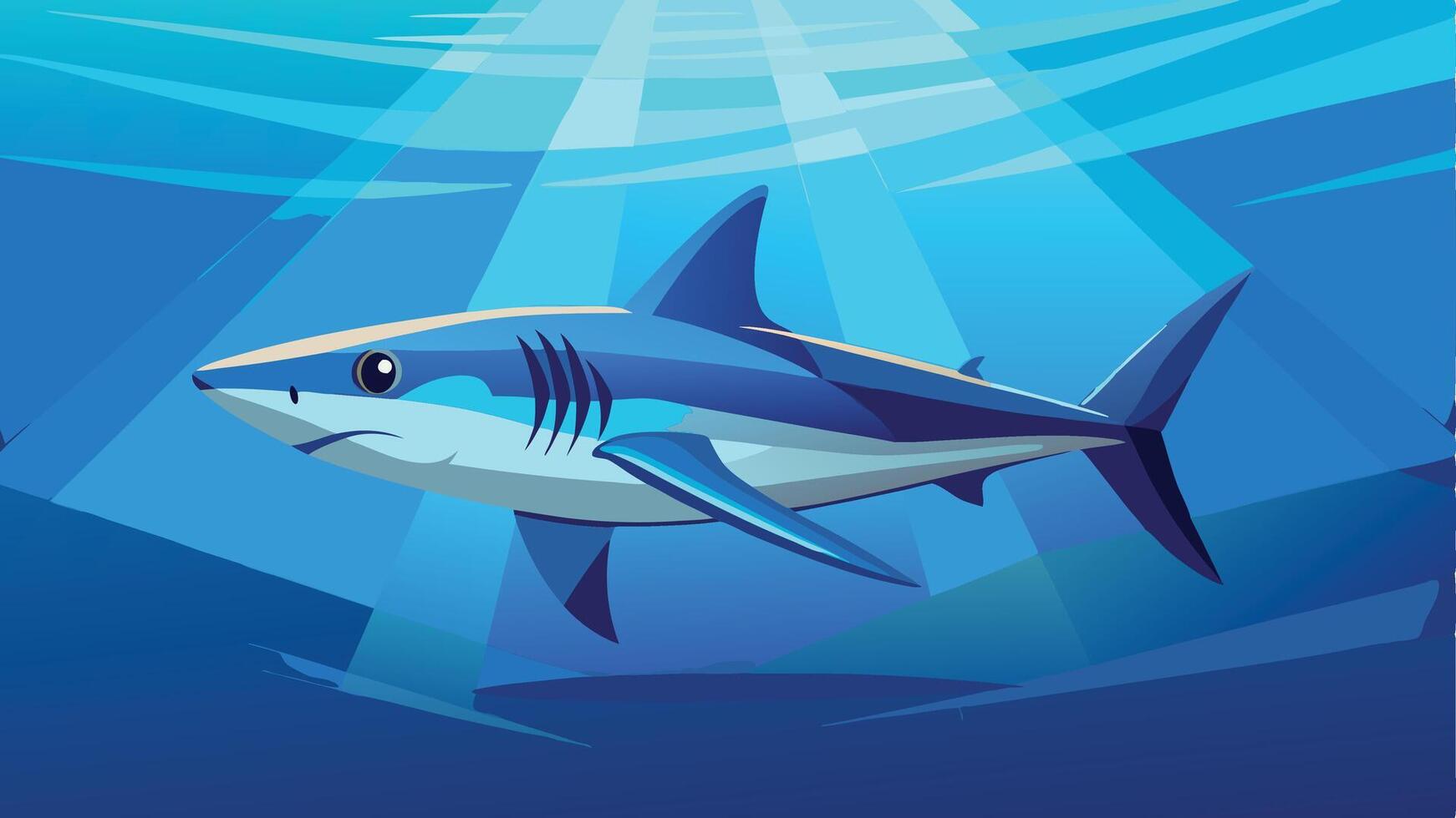 a cartoon shark swimming in the ocean vector