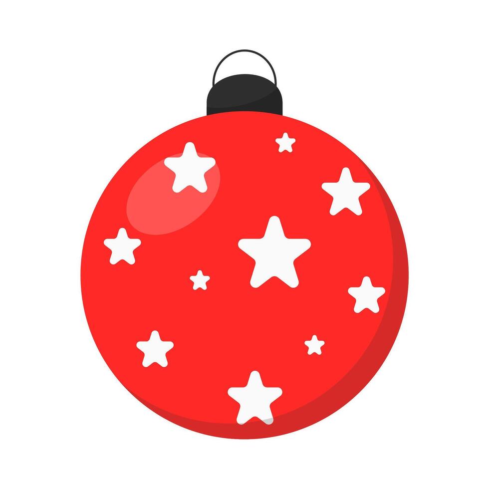 Red christmas ball with stars isolated on white background. Element for design, decor, sticker, icon. vector