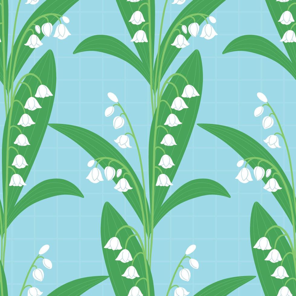 Seamless Lily of the Valley Pattern on Light Blue Background vector