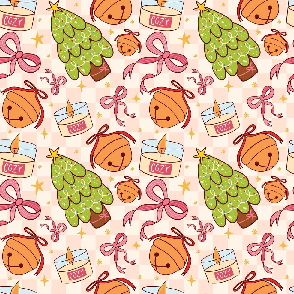 Festive Christmas Pattern With Bells and Trees vector