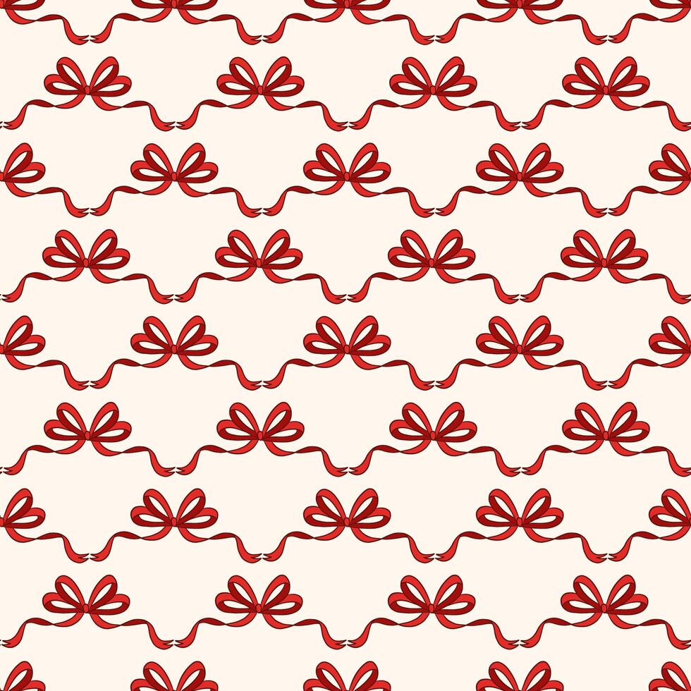 Seamless Red Bow Pattern on Cream Background for Gift Wrap vector