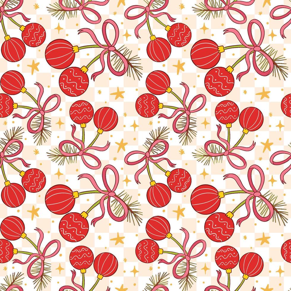 Festive Red Christmas Ornament Pattern with Ribbons vector