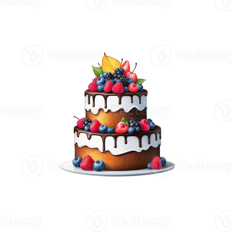 A cake with berries and chocolate on top png