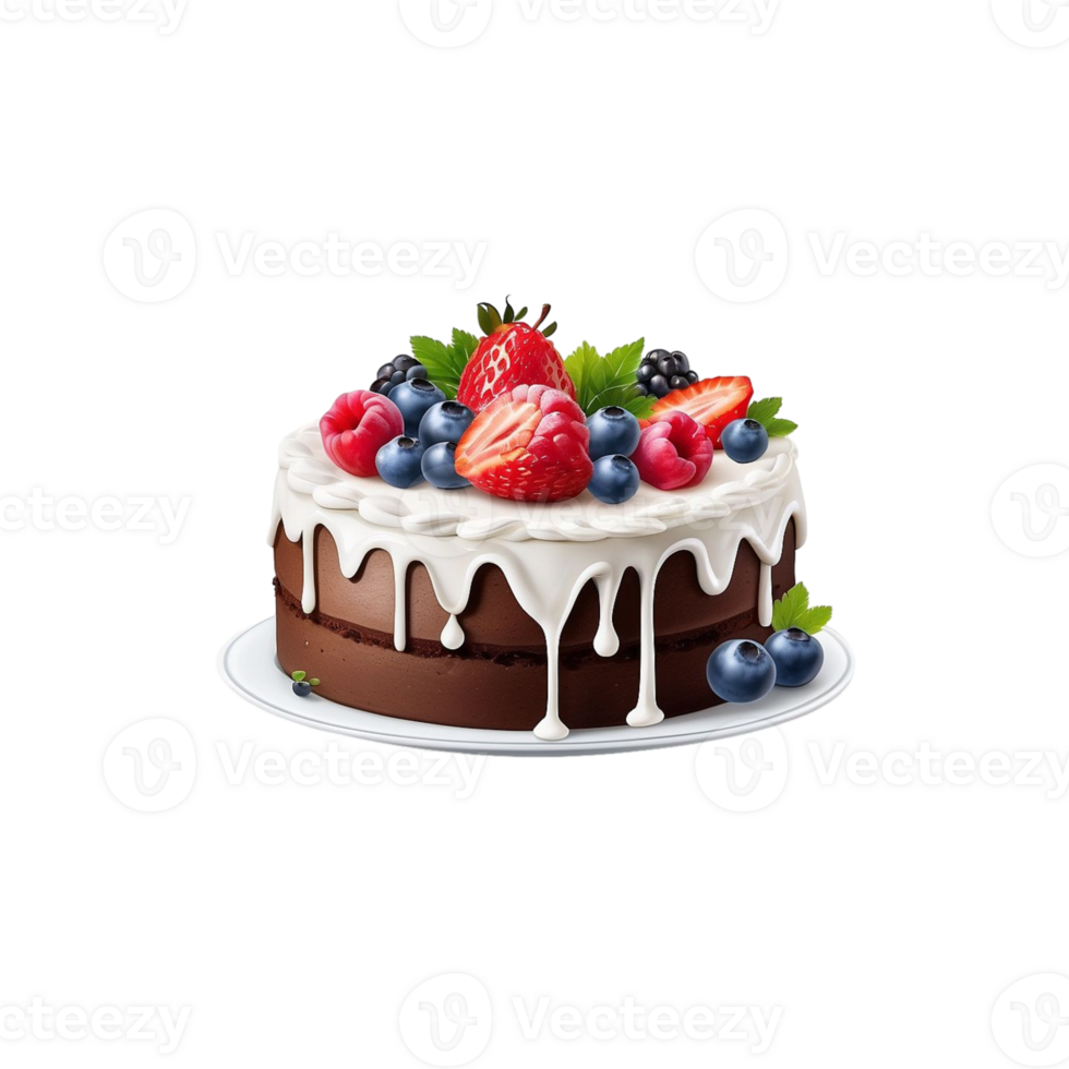 A cake with berries and chocolate on it png