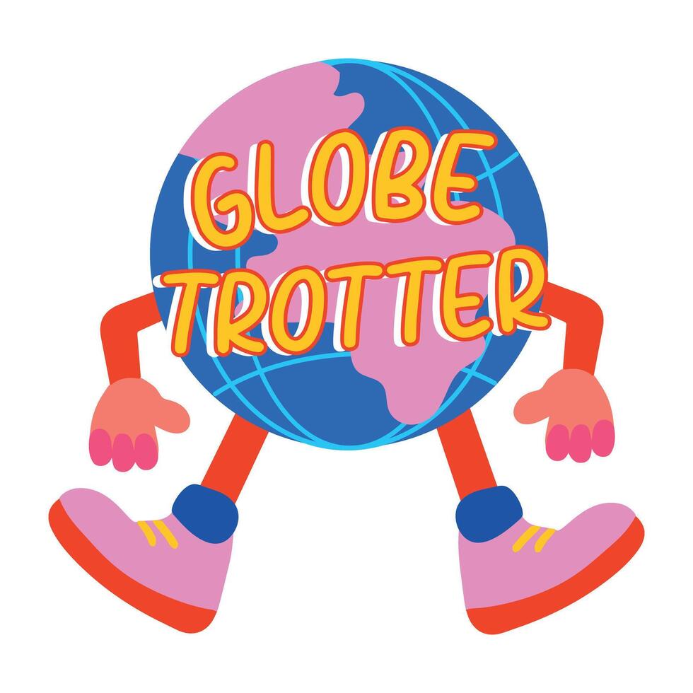 A flat sticker of an earth character with the textglobe trotter vector