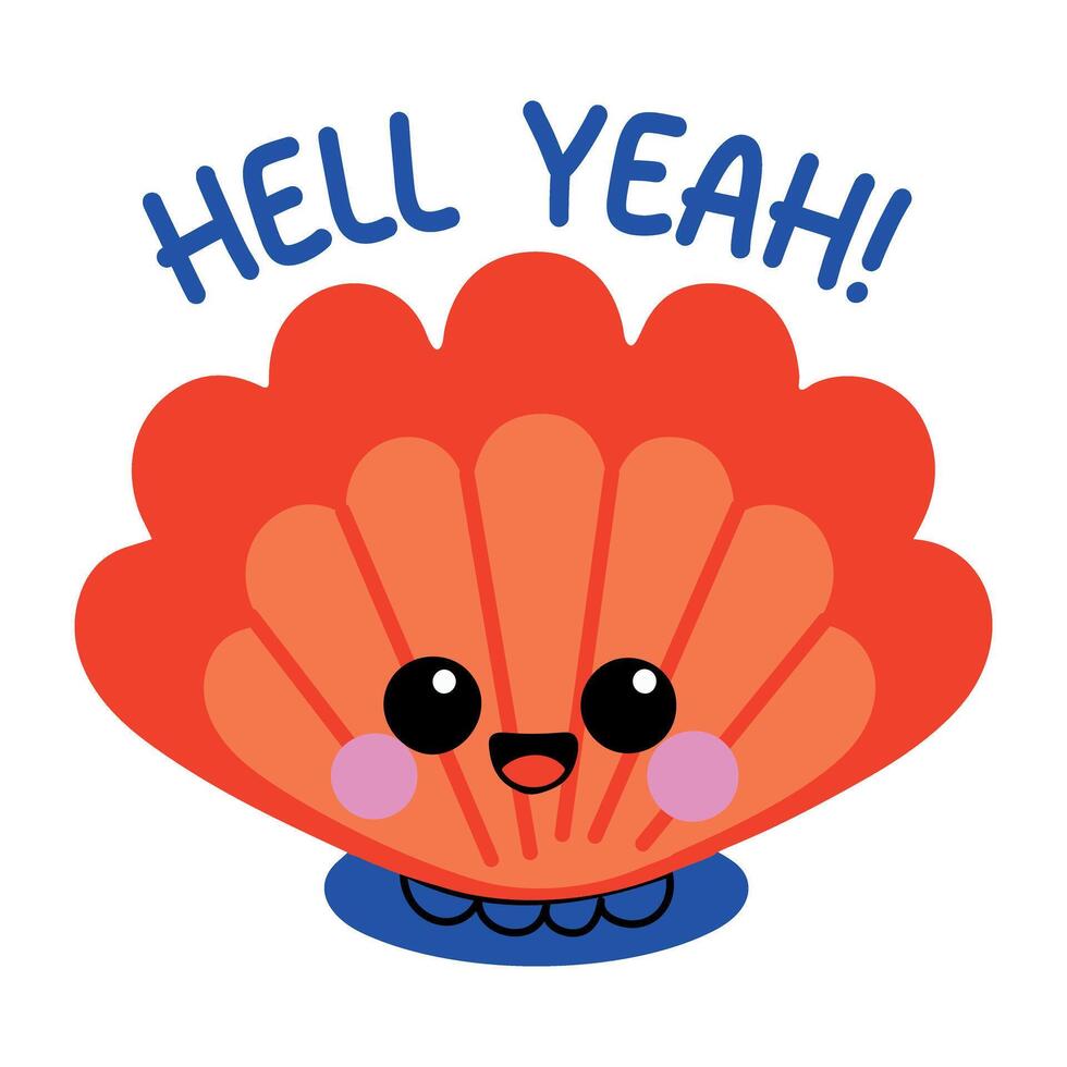 A flat style sticker of a shell with hell yeah typography vector