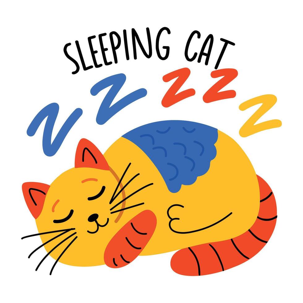 Sleeping cat sticker in flat style vector