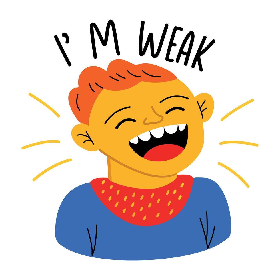 A flat sticker of laughing character with typography vector