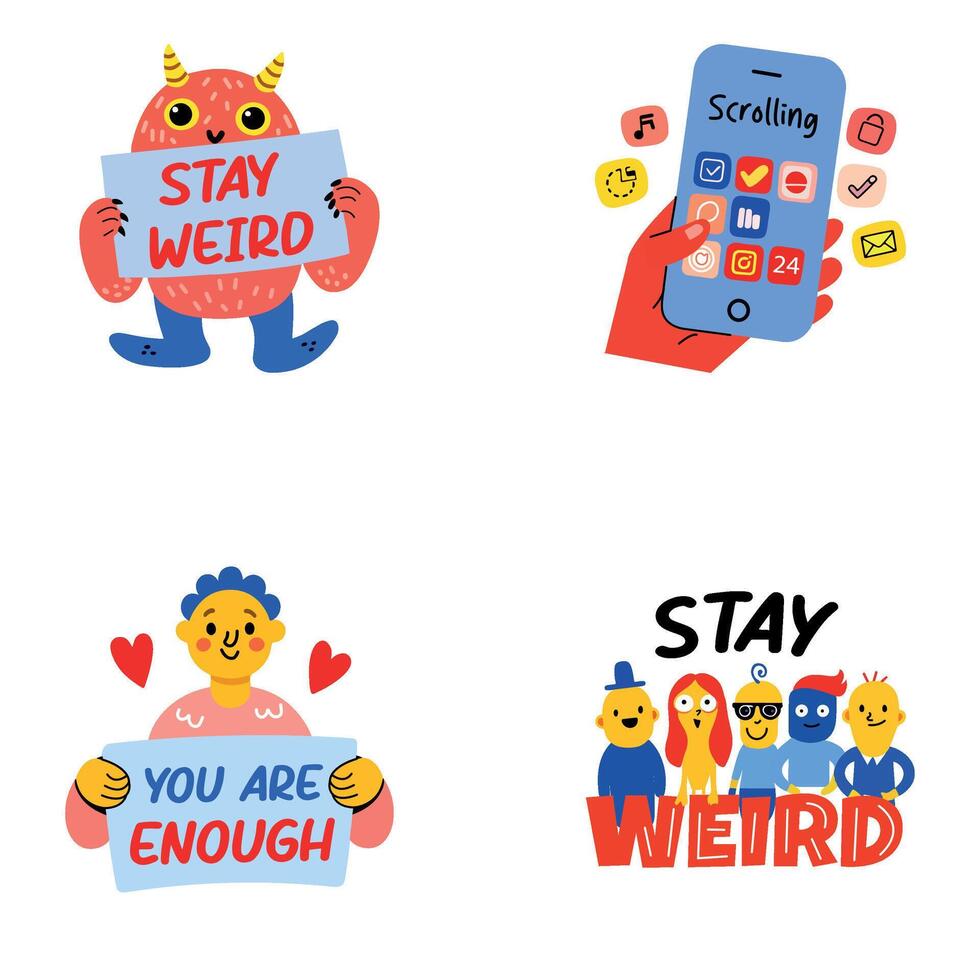 Pack of Flat Style Teenage Mood Stickers vector