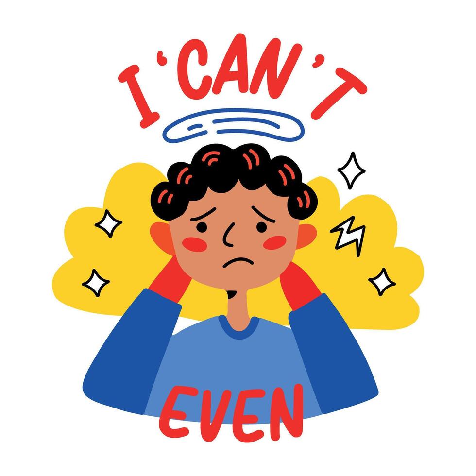 A flat sticker of exasperated character vector