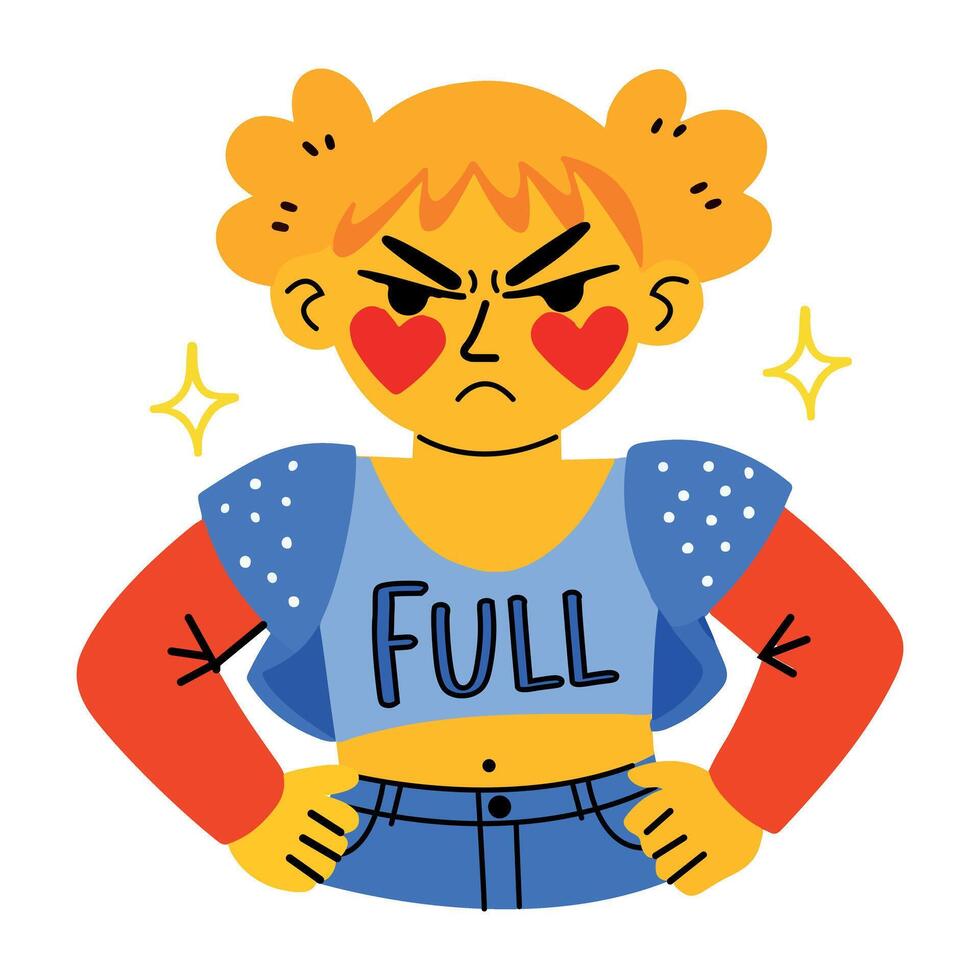 A flat sticker of annoyed girl vector