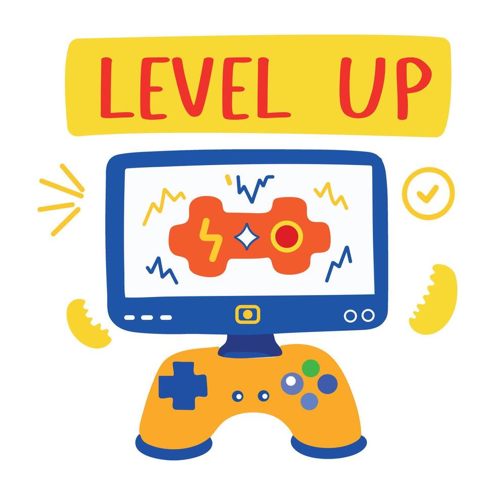 Level up sticker in flat style vector