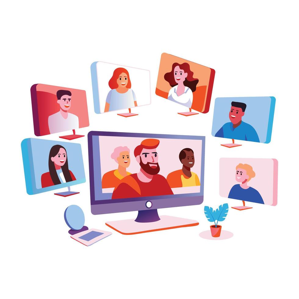 A flat illustration of virtual friends vector