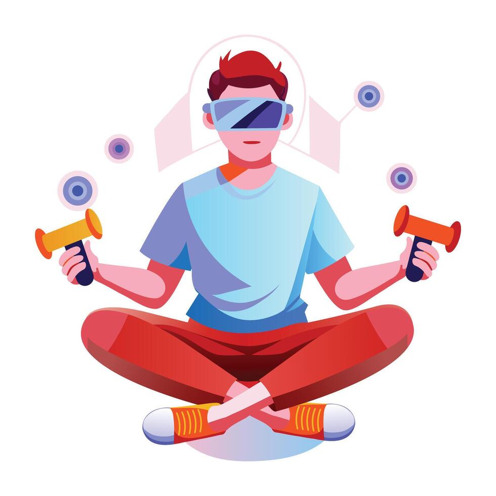 A flat illustration of a character wearing vr gaming glasses vector