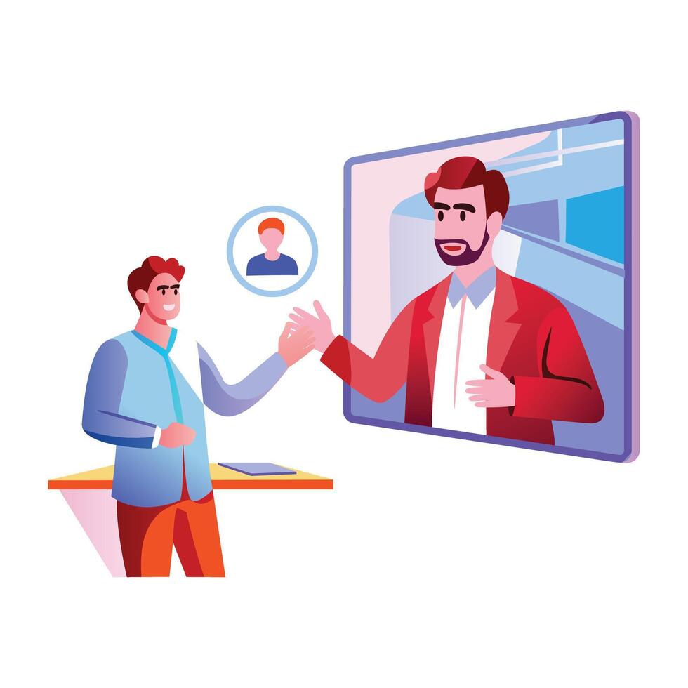 A flat illustration of two character talking on vector