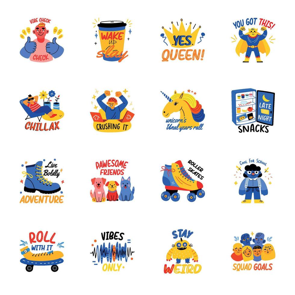 Collection of Flat Style Teenage Vibe Stickers vector