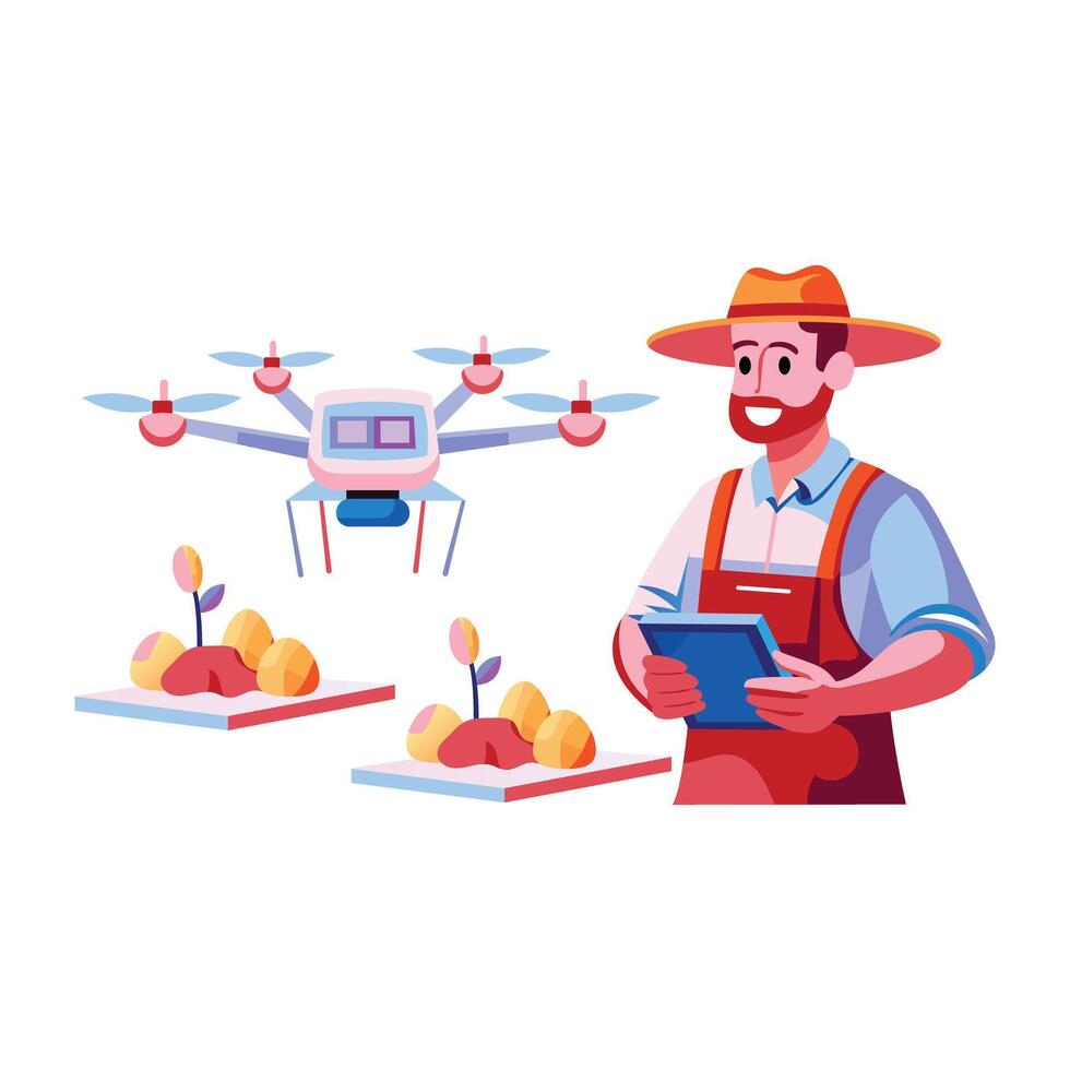 A flat illustration of futuristic farming vector