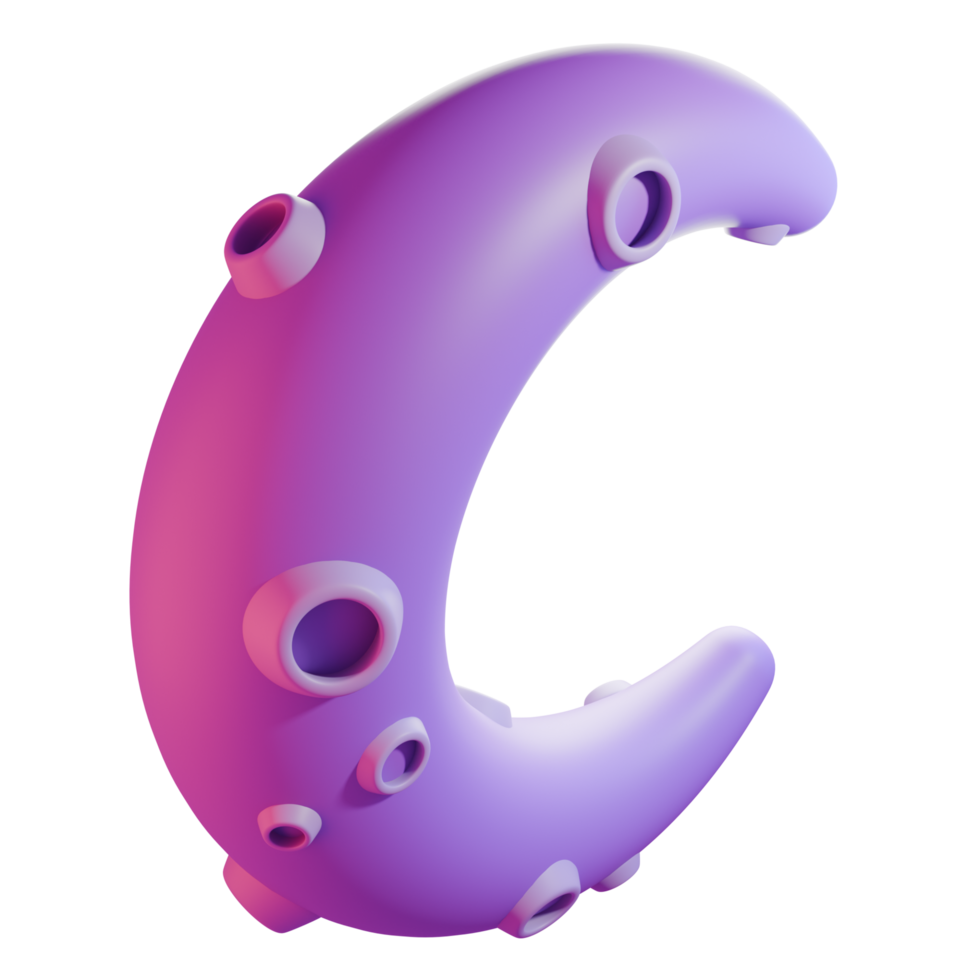 A purple crescent moon with holes in it png