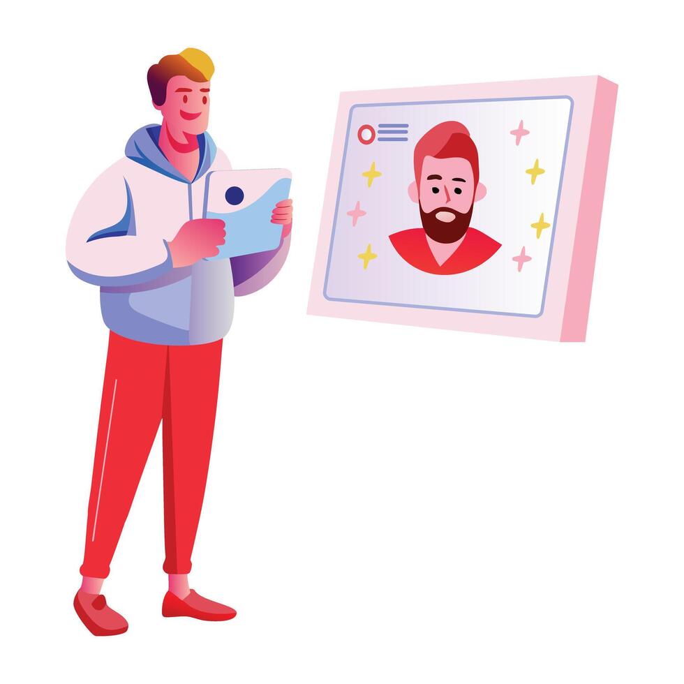 Face recognition technology illustration in flat style vector
