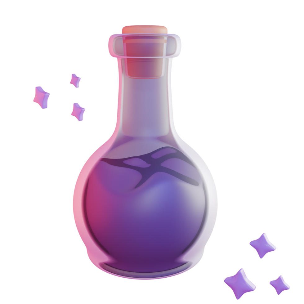 A purple potion bottle with a purple liquid inside png