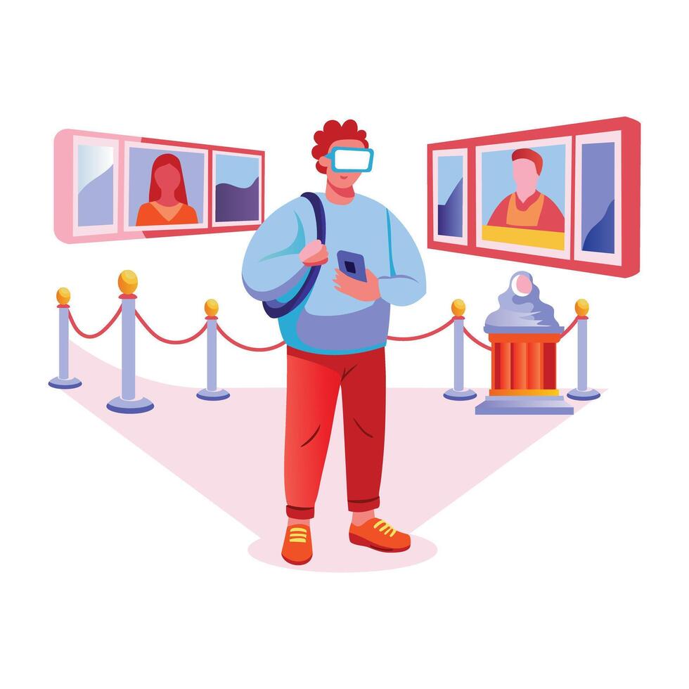 A man experience a vr museum, flat illustration vector
