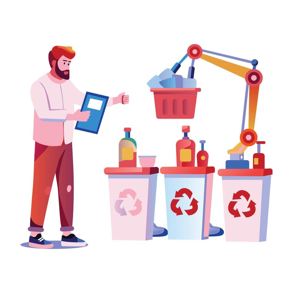 A flat illustration of automated sorting machine vector