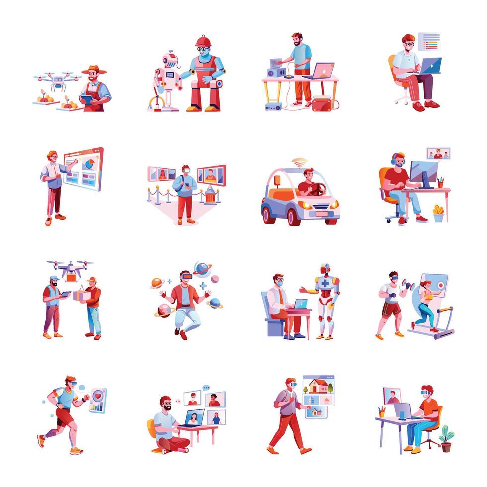 Set of Robot Technology Flat Illustrations vector
