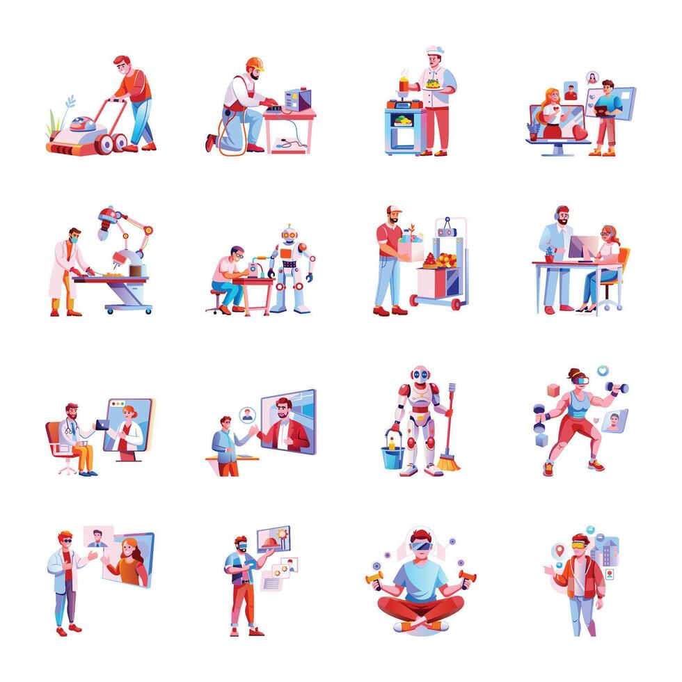 Collection of AI Technology Flat Illustrations vector