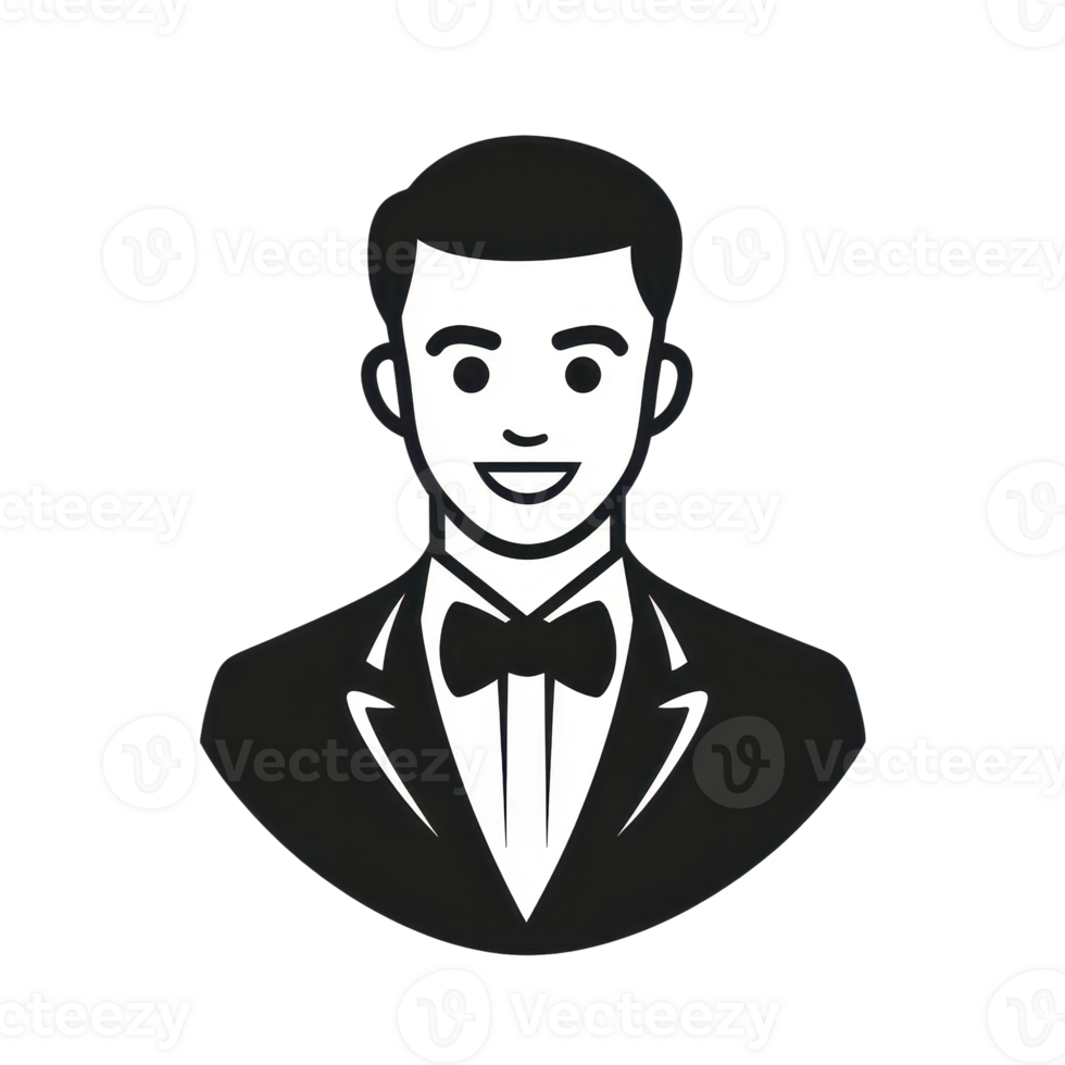 Smiling Hotel Staff Icon in Formal Suit and Bow Tie Representing Hospitality and Customer Service png
