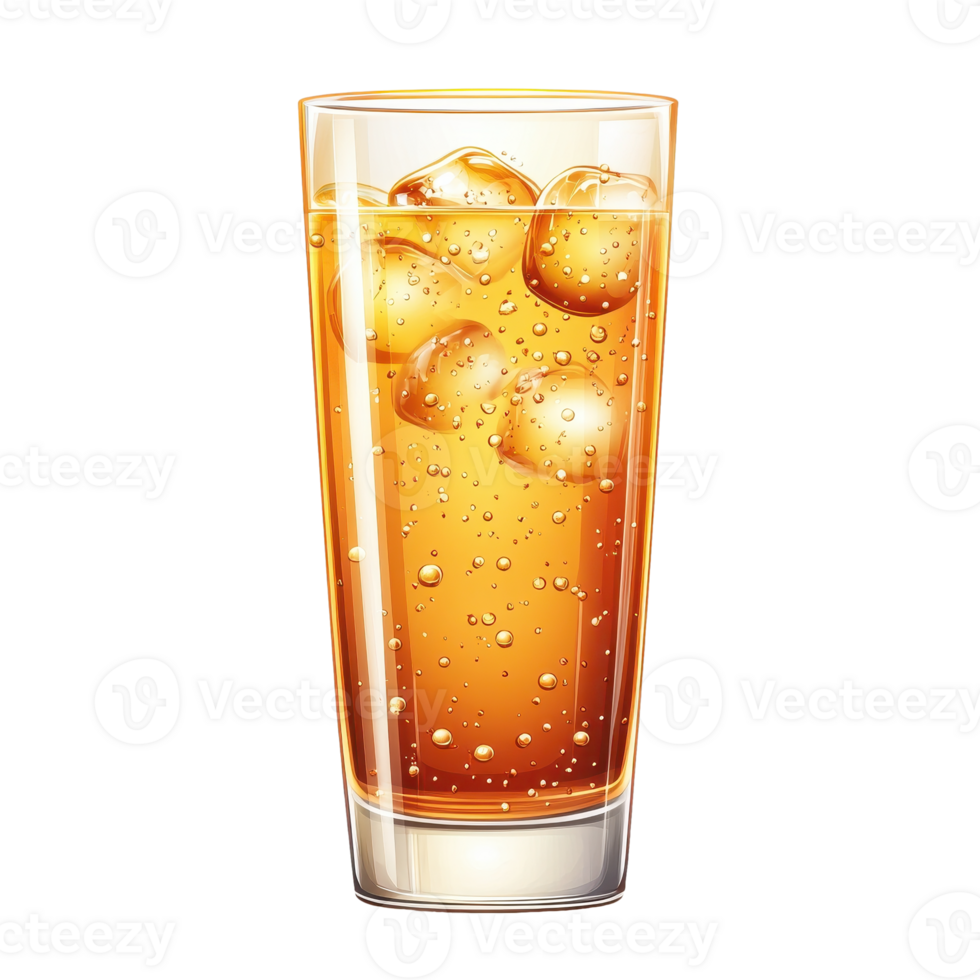 Refreshing Fizzy Drink in Transparent Glass with Lemon Slice and Ice Cubes png