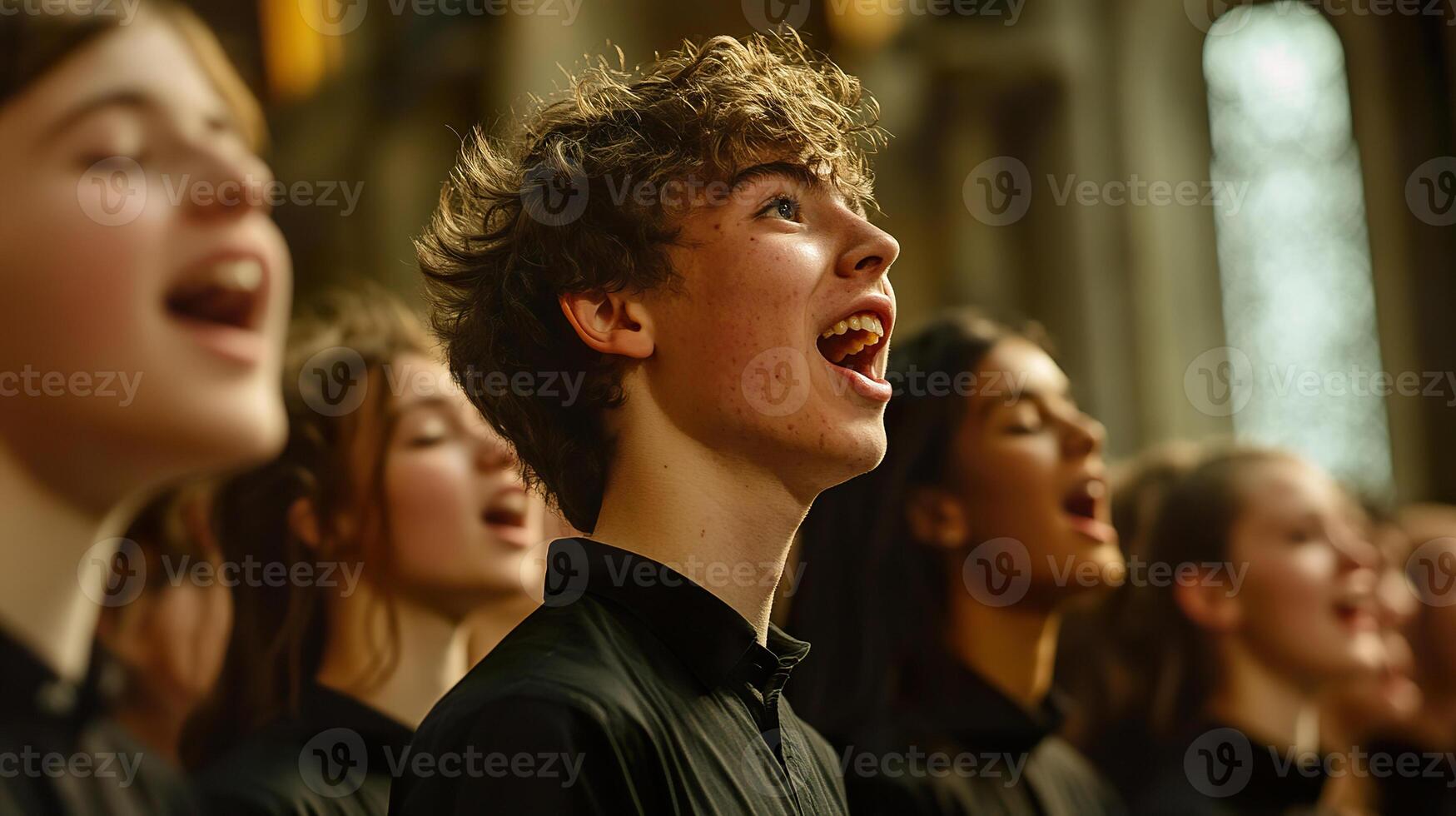 Singers of various backgrounds joyfully immerse themselves in music in an inspiring setting photo