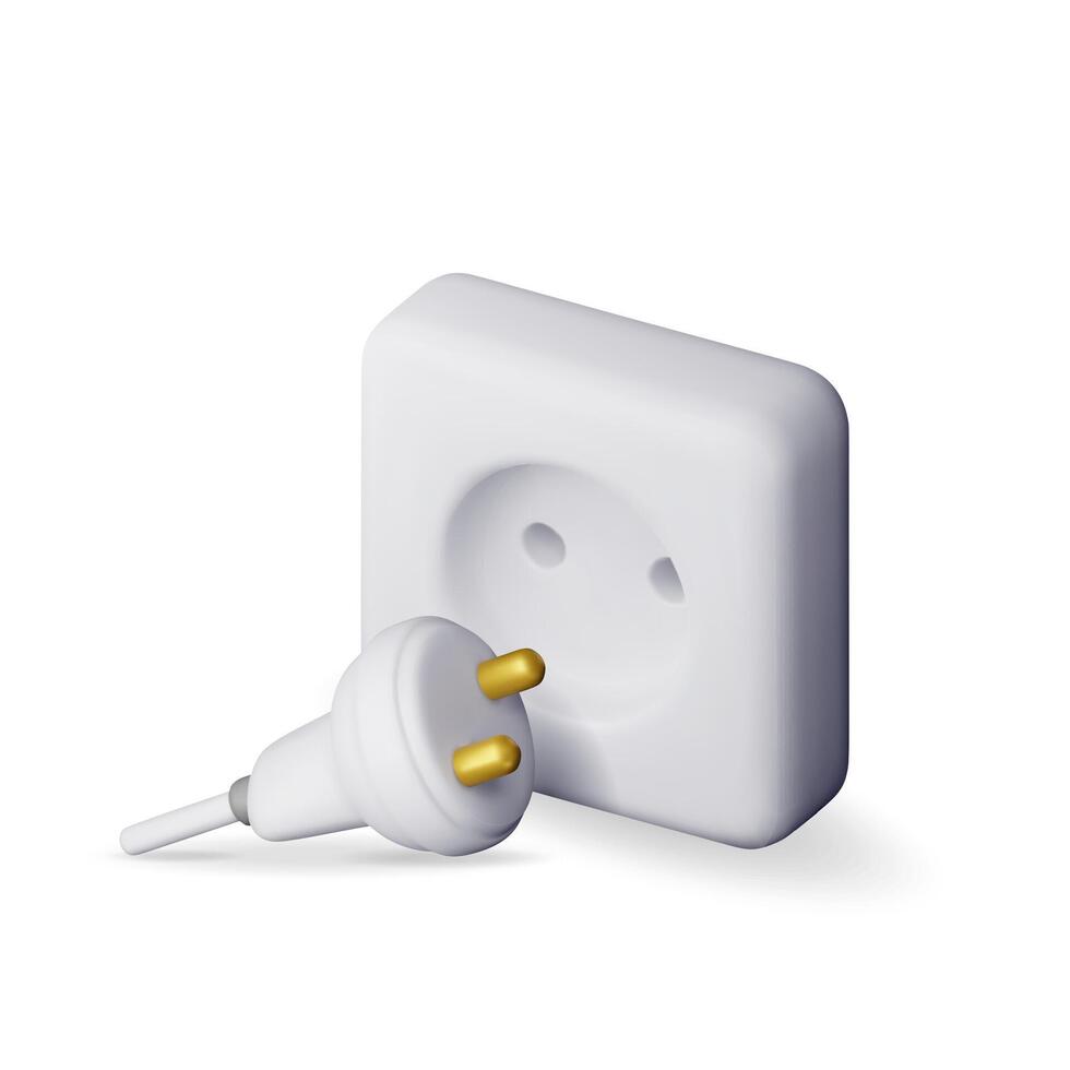 3d white plug and socket isolated. Render wall socket with plug connector. Electrical appliances and wire equipment vector