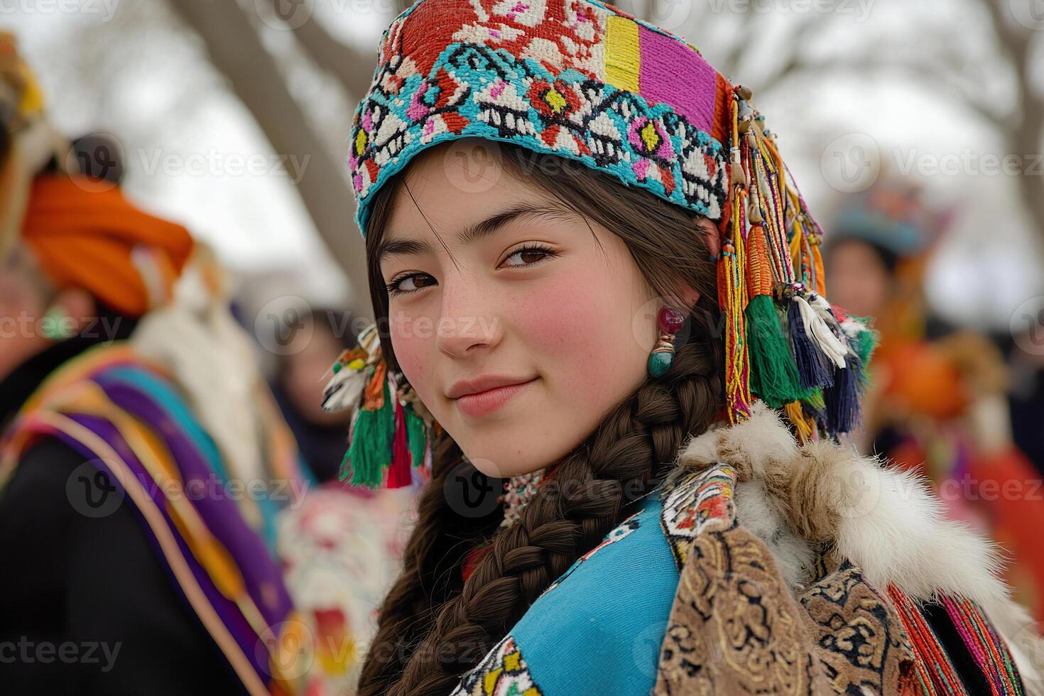 Individual in traditional attire celebrates cultural heritage at festival. photo