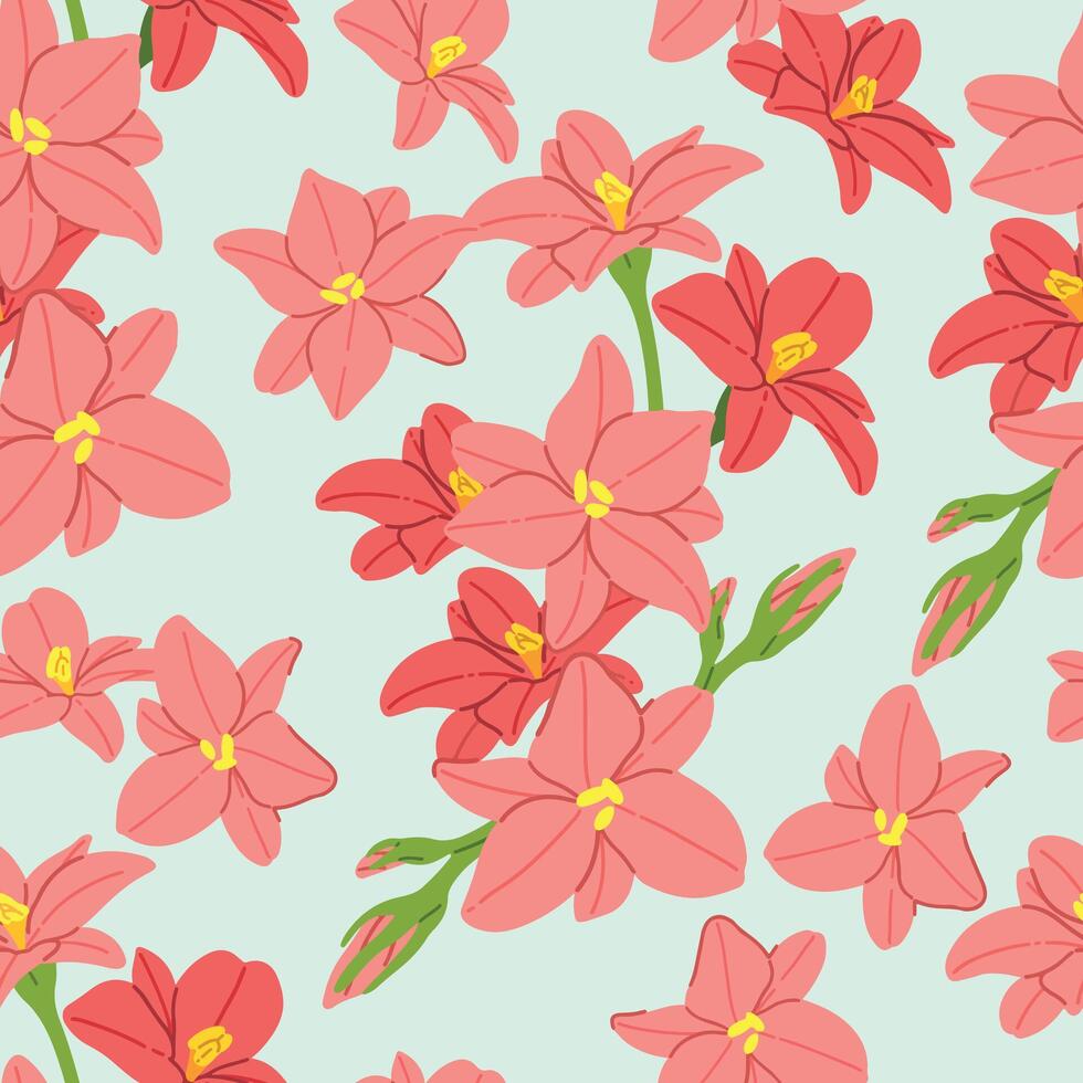 Red floral pattern on pastel blue background vector