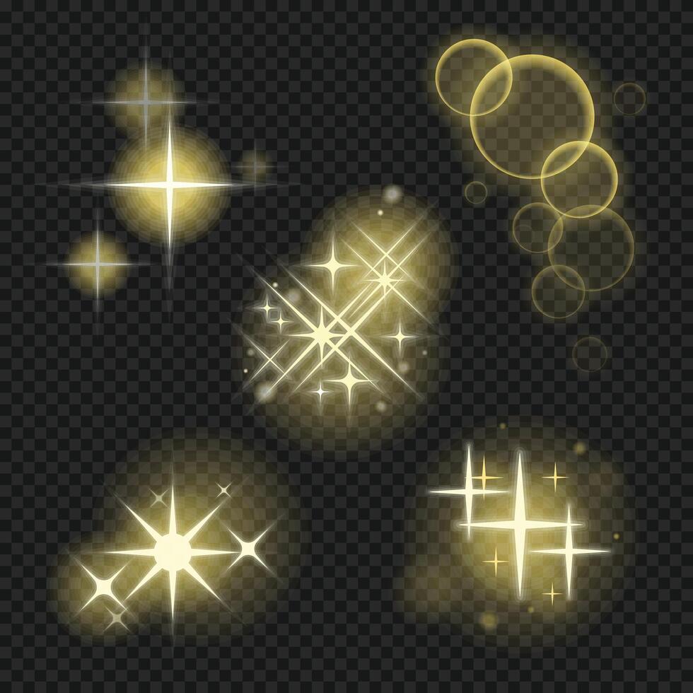 Sparkle light effect. Star shining blinks with highlight effect. Gold twinkle bokeh glitter and sequins, Magic shine bright flare. Shiny glitter effect glare. Illustration of blinking star. vector