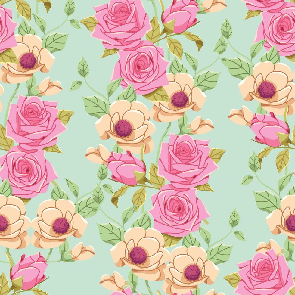 Seamless pattern of beautiful flower illustration. Modern floral pattern, Vintage floral background, Pattern for design wallpaper, Gift wrap paper and fashion prints. vector
