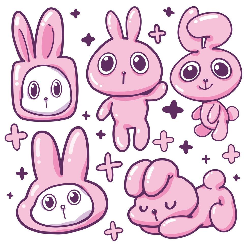 Cute cartoon characters of a cute little pink rabbit. Cute pink bunny cartoon animal. Use this cartoon file for such as designs on t-shirts, stickers and many others. vector