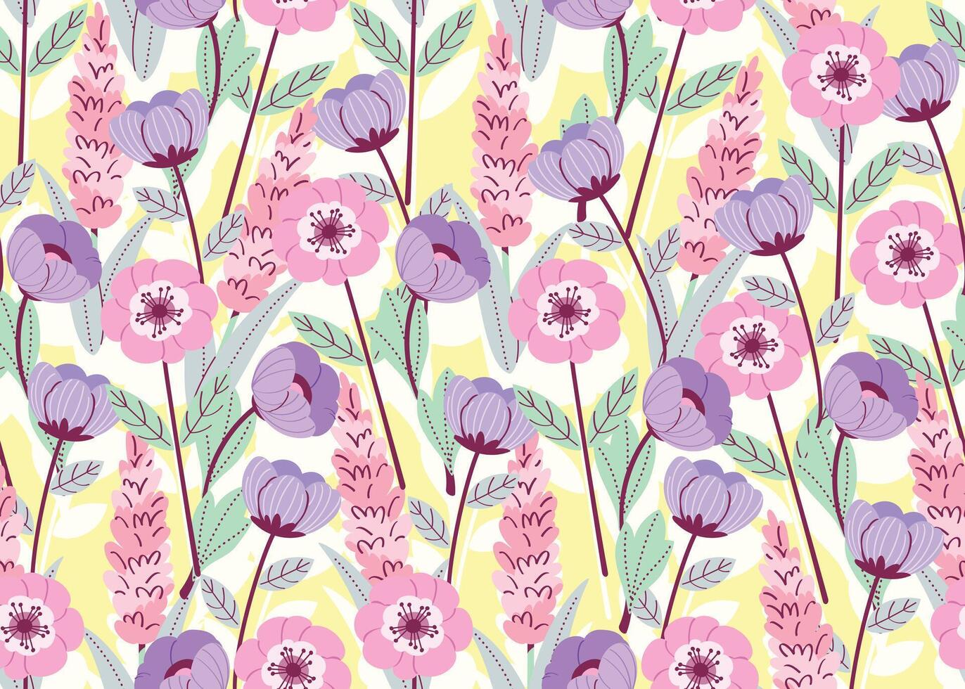 Seamless pattern of flower field pattern with light purple and light pink tones. Modern floral pattern, Vintage floral background, Pattern for design wallpaper, Gift wrap paper and fashion prints. vector