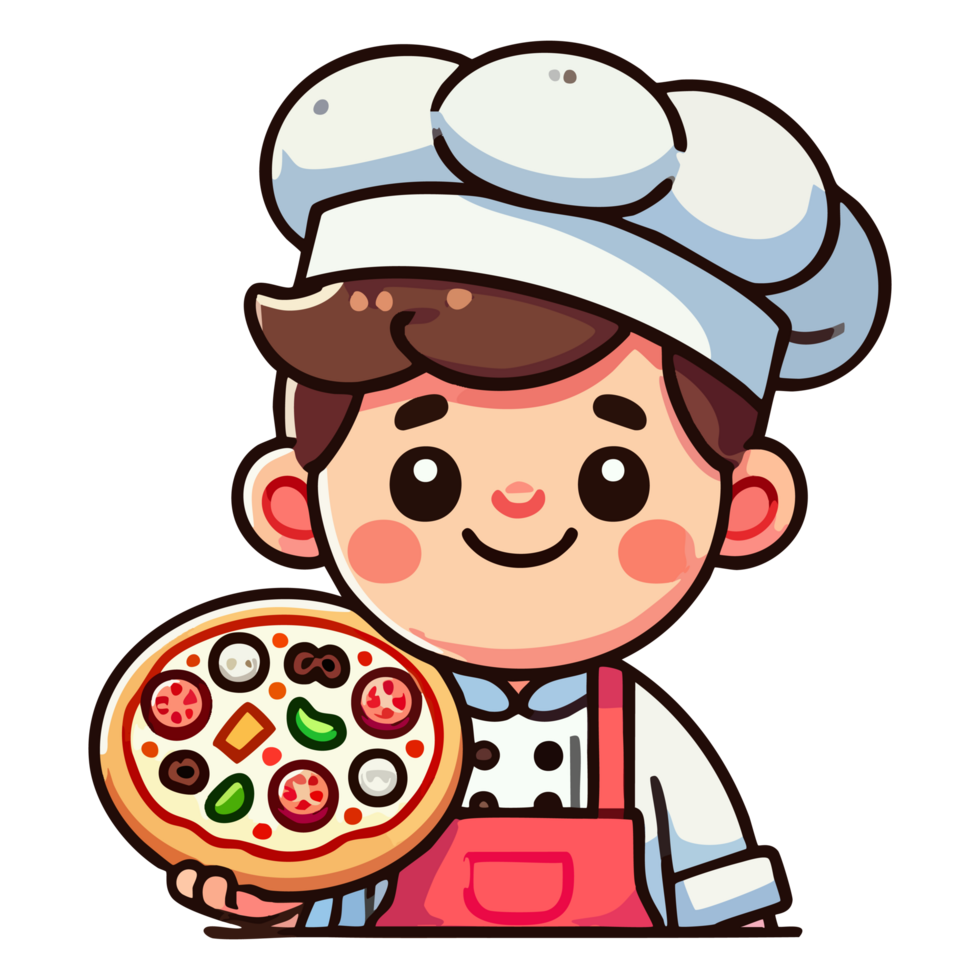 cartoon boy chef is cooking pizza png