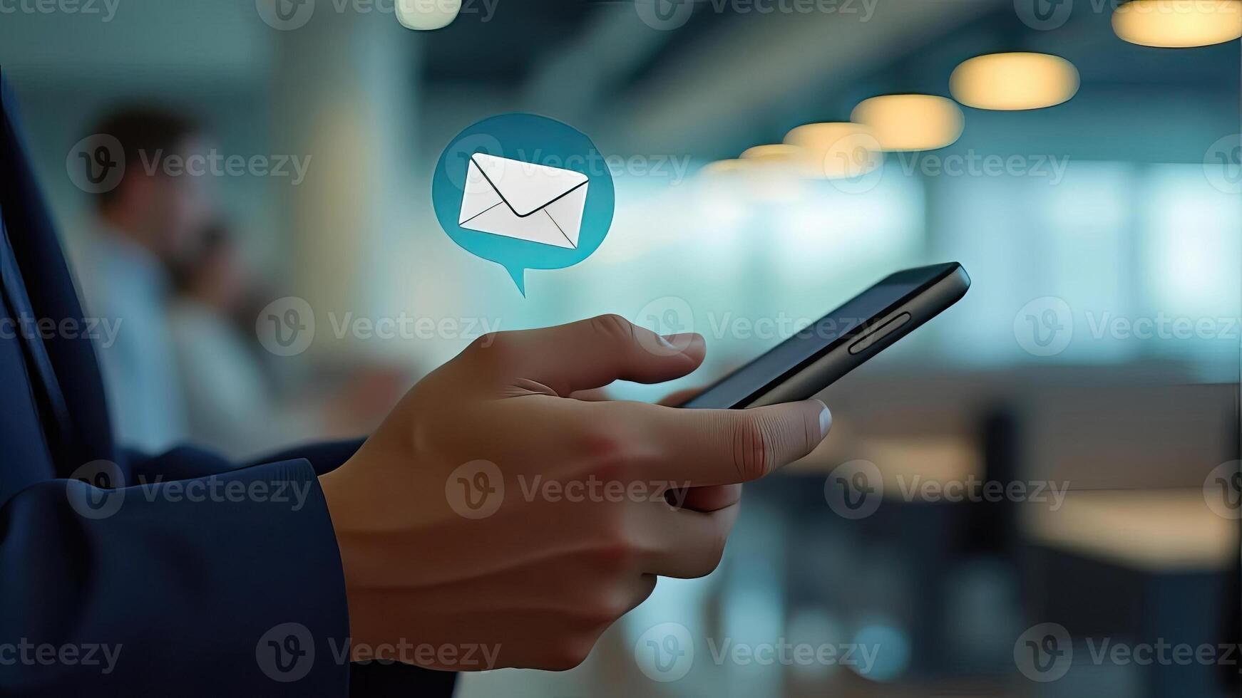 Man in Business Suit Checking Message on Smartphone photo