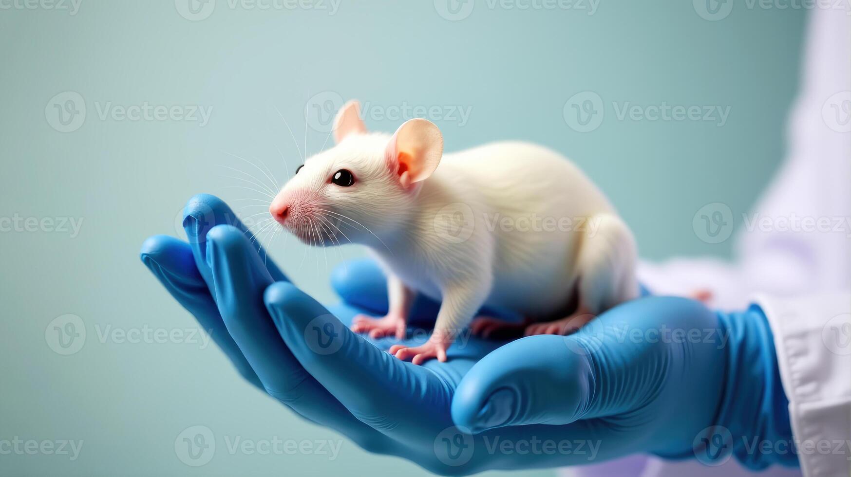Scientist in Gloves and Lab Coat Handling a Laboratory Mouse photo