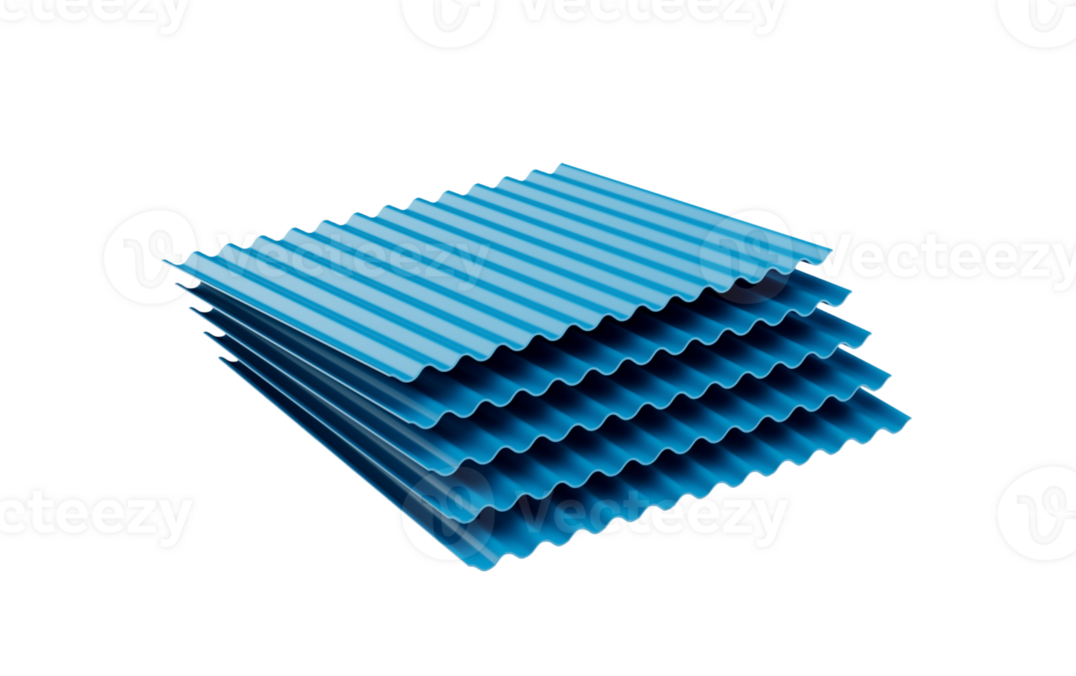 3d Sea Blue Metallic Stacks Of Corrugated Galvanised Iron For Roof Sheets 3d Illustration png