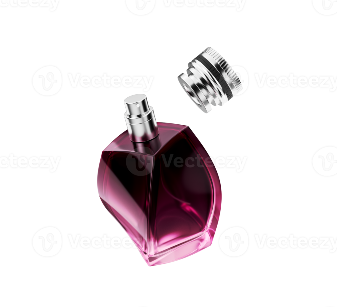 Translucent Pink Glass Perfume Bottle With Luminous Light And An Open Silver Cap 3D Illustration png