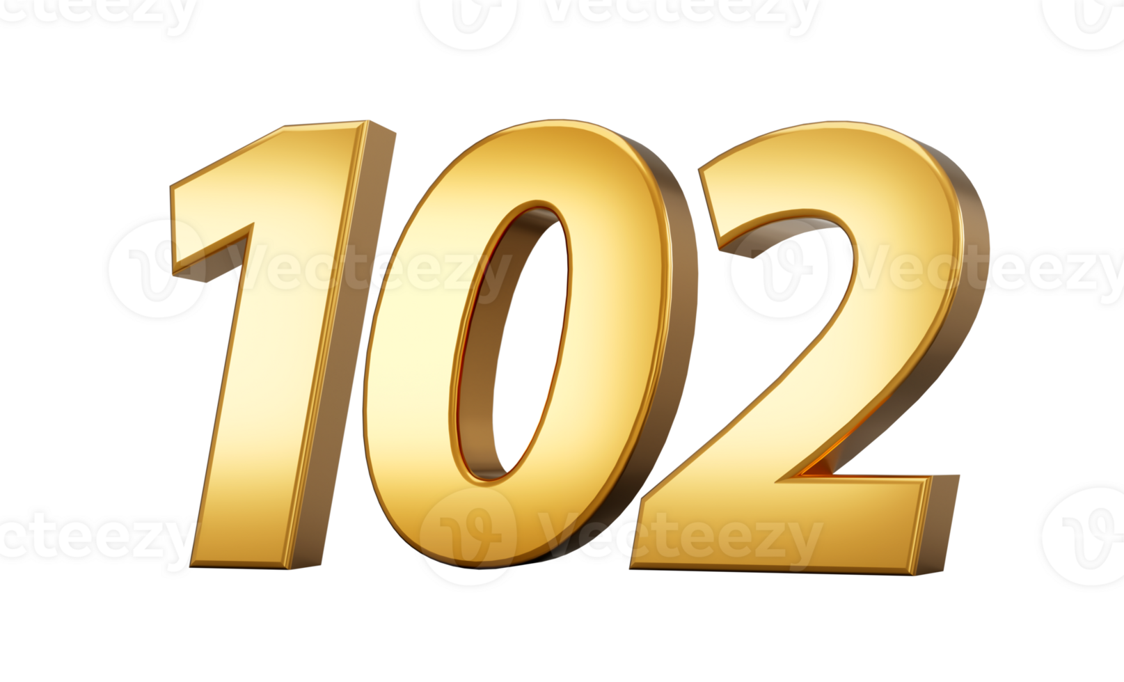 3d number 102 one hundred two Gold text 3d illustration png